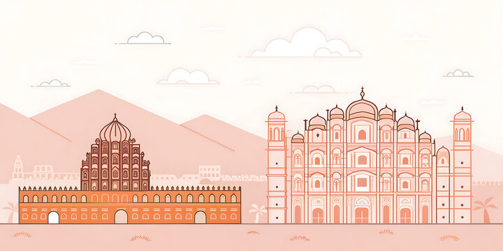 Pastel minimal Jaipur cityscape with Hawa Mahal