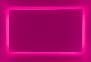 Fototapeta premium A glowing pink neon frame with rounded corners radiates against a matching pink background, creating a sleek, modern aesthetic. 