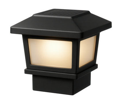 Black solar post cap light ideal for illuminating fence posts around homes.