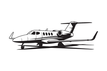 Sketch of a modern private jet aircraft on a white background