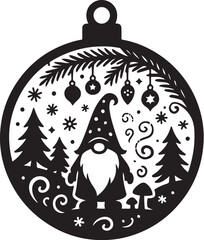 Whimsical Gnome World Christmas Ornament ? Papercut Silhouette Design.eps