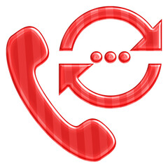 Glossy Christmas Phone Call icon with a 3D effect - Red candy cane striped jelly festive symbol for holiday web UI
