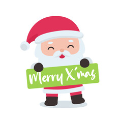 Smiling Santa Claus Holding a Merry Christmas Sign on White Background