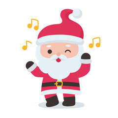 Hand draw of  Cute Santa Claus Dancing Happily with Music Notes on White Background