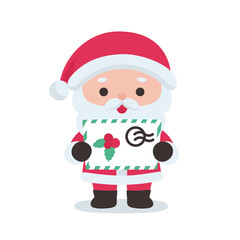 Cute Santa Claus Holding a Christmas Letter with Decorative Holiday Elements