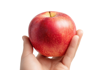 A single, vibrant red apple held in a hand