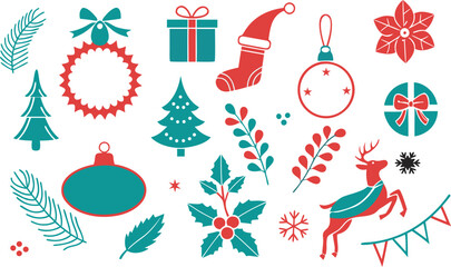 Modern red and teal Christmas elements collection – festive winter vector clipart set