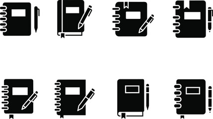Notebook and pen icons for education, office, study, and creative writing Vector