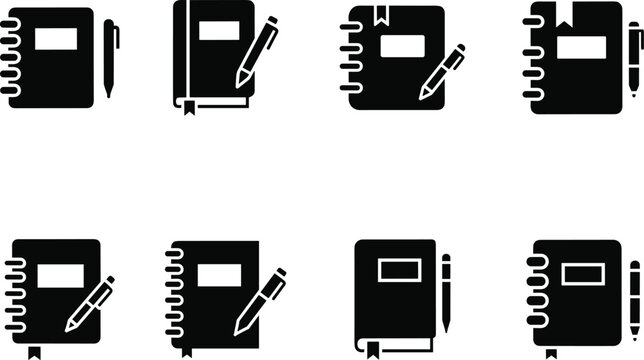 Notebook and pen icons for education, office, study, and creative writing Vector