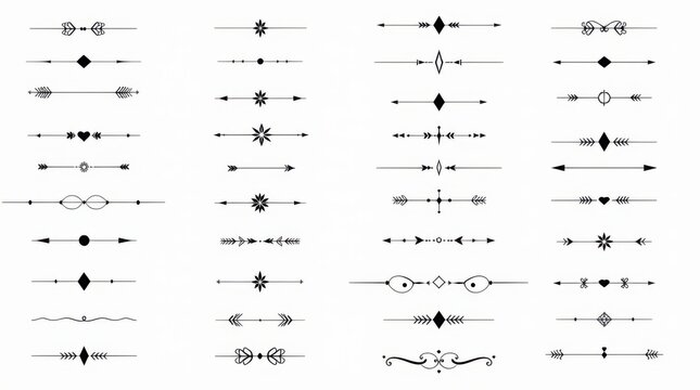 Elegant vector text dividers set with arrows, stars, and hearts.