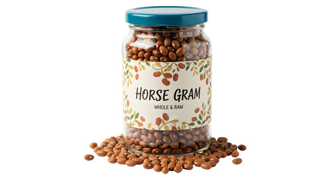 Horse gram in a jar isolated on transparent background, a healthy legume
