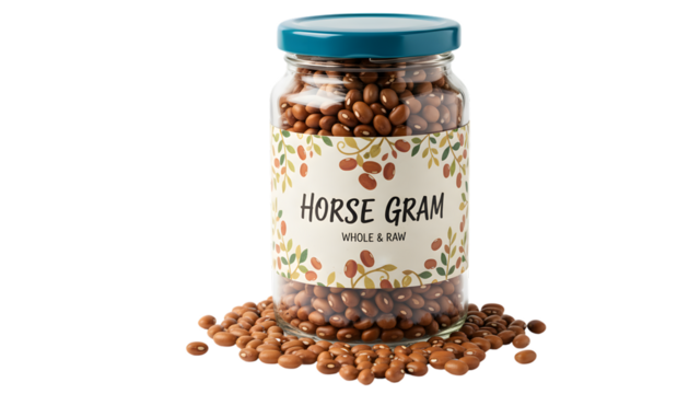 Horse gram in a jar isolated on transparent background, a healthy legume