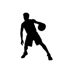 Basketball player dribbling silhouette on white background for sports and recreation