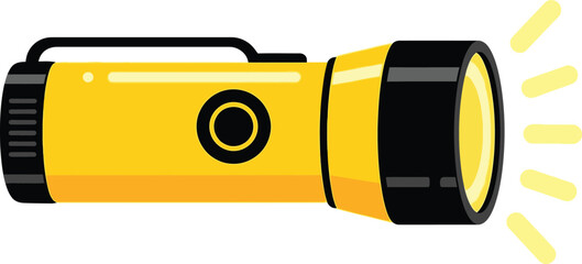 Yellow flashlight emitting bright light rays, portable hand-held illumination tool device © Mahraz