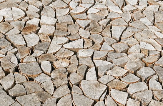 high angle of stacked wood logs