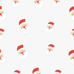 Cheerful smiling santa claus faces on white. Christmas Seamless Pattern