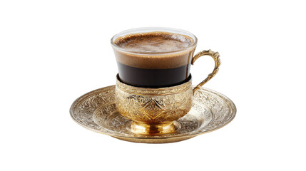 Traditional aromatic Turkish coffee served in classic cup with rich foam in detailed cultural beverage illustration isolated on white background
