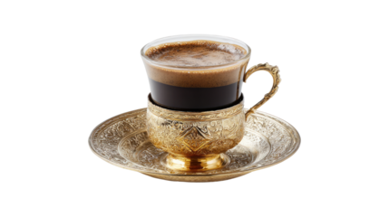 Traditional aromatic Turkish coffee served in classic cup with rich foam in detailed cultural beverage illustration isolated on white background
