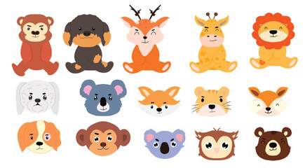 Obraz premium kawaii animal bundles. lion, tiger, dog, bear, giraffe,owll, koala, monkey, fox