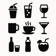 Comprehensive Vector Icon Set of Hot and Cold Beverages for Menu Desigbn