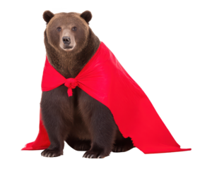 Cute Bear in Red Superhero Cape Standing Proud for Adventure and Play