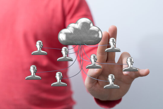 Abstract conceptual image depicting the cloud and users connected representing data security, networking and di