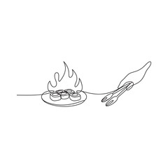 Minimalist line art of marshmallows roasting over a fire