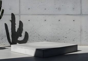 Minimalist concrete platform against textured wall ideal for product display and architectural visualization