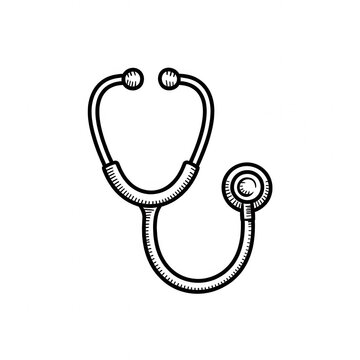 transparent background White outline of a stethoscope on a black background