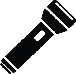Flashlight icon, isolated black silhouette of a portable light source device.