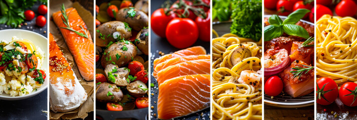 Colorful spread of fresh ingredients and delicious dishes at a lively outdoor market during summer