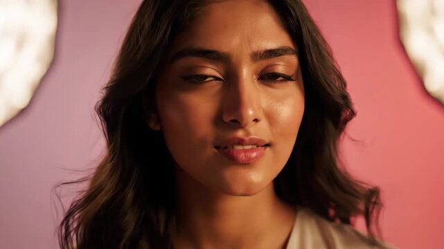 Beautiful Woman with Flawless Skin - This headshot features a gorgeous woman with perfect skin looking off to the side, with soft studio lighting illuminating her features.