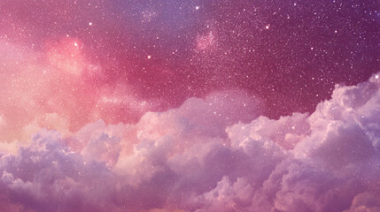 A breathtaking scene of clouds set against a starlit sky, creating a dreamy and ethereal ambiance filled with soft hues of purple and pink.