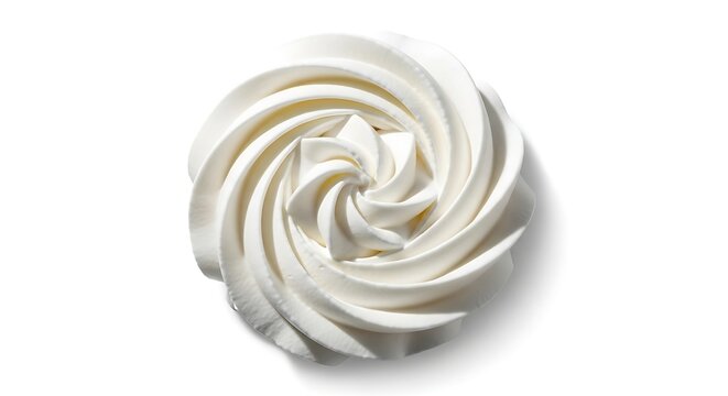 Appetizing dollop of whipped topping with soft shadows, viewed directly from above on a clean white backdrop.