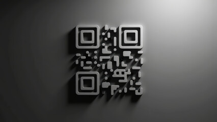 Modern QR code design with sleek, three dimensional appearance, casting shadows on dark background, creating sense of depth and sophistication