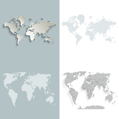 A collection of political paper maps of the world. A set of gray outline maps.