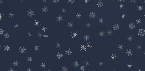Abstract snowflake pattern in a dark blue sky with silver falling snowflakes. Perfect for Christmas, winter holiday designs