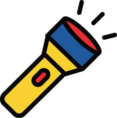 Flashlight icon with light rays. yellow, blue, red colors. simple flat vector illustration.