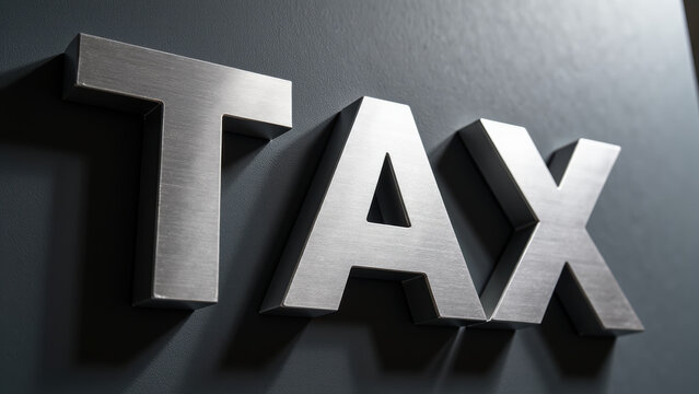 Metal letters spelling TAX on dark background create modern and professional look, symbolizing finance and accounting