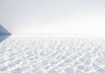 Tranquil Water Surface Reflecting Sunlight in Minimalist White Room Interior Background Design