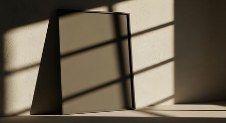 Minimal blank frame mockup with geometric window shadows on beige wall