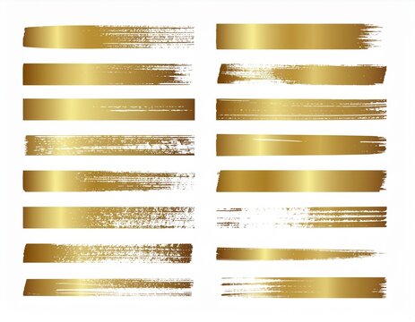 Złote, poziome prostokąty na białym tle, pociągnięcia złotą farbą