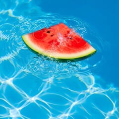 Watermelon Slice Floating in a Refreshing Blue Pool Symbolizing Summer Fun and Relaxation