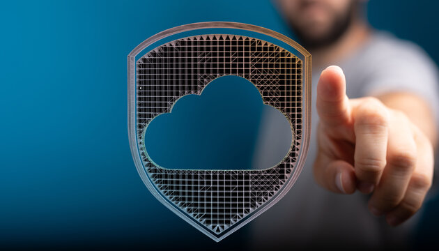 Secure cloud computing concept with a digital shield representing data protection, showing security and innovat - Powered by Adobe