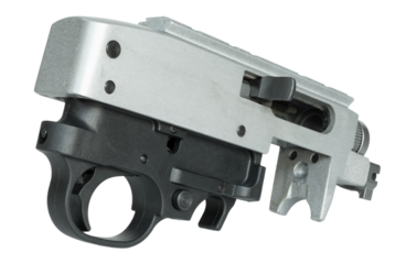 Semi-automatic rimfire rifle receiver seen at an angle