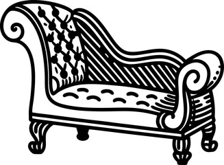 Vintage chaise lounge illustration elegant antique sofa with ornamental detailing and curved armrest design