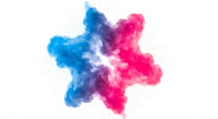 Dynamic Blue and Pink Color Powder Explosion on White Background - Vibrant Abstract Smoke Cloud