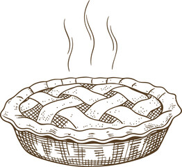 Freshly baked homemade pie with lattice crust warm dessert, sweet pastry, traditional bakery food illustration