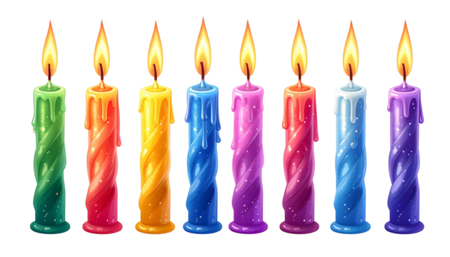 Colorful Birthday Candles Isolated on Transparent White Background with Clean Clipping Path PNG Illustration