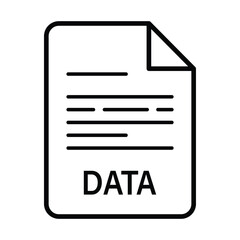 Minimal line-art DATA document icon in black and white for UI and data record designs